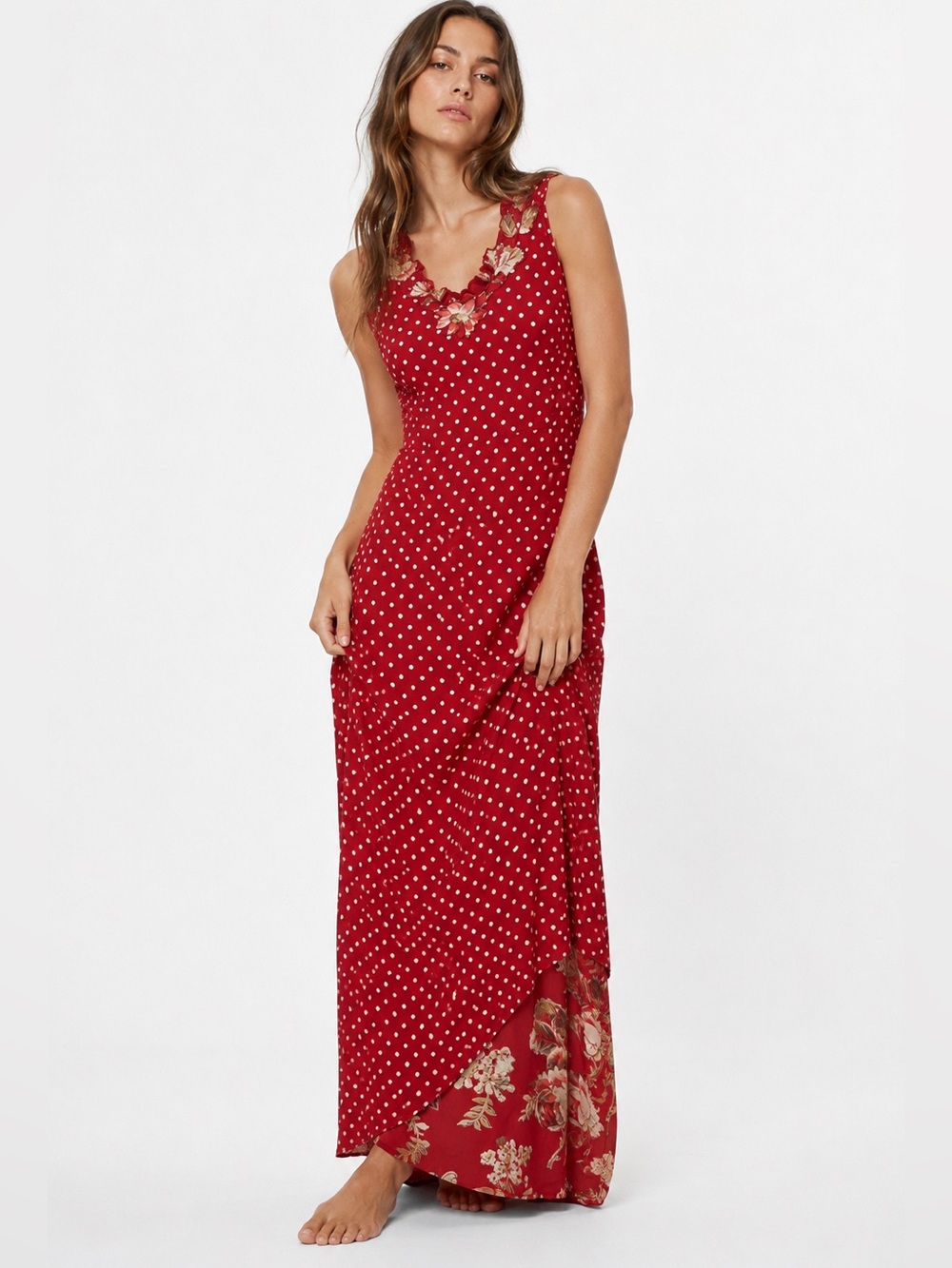April Cornell Polka Dot Overlay Maxi Dress